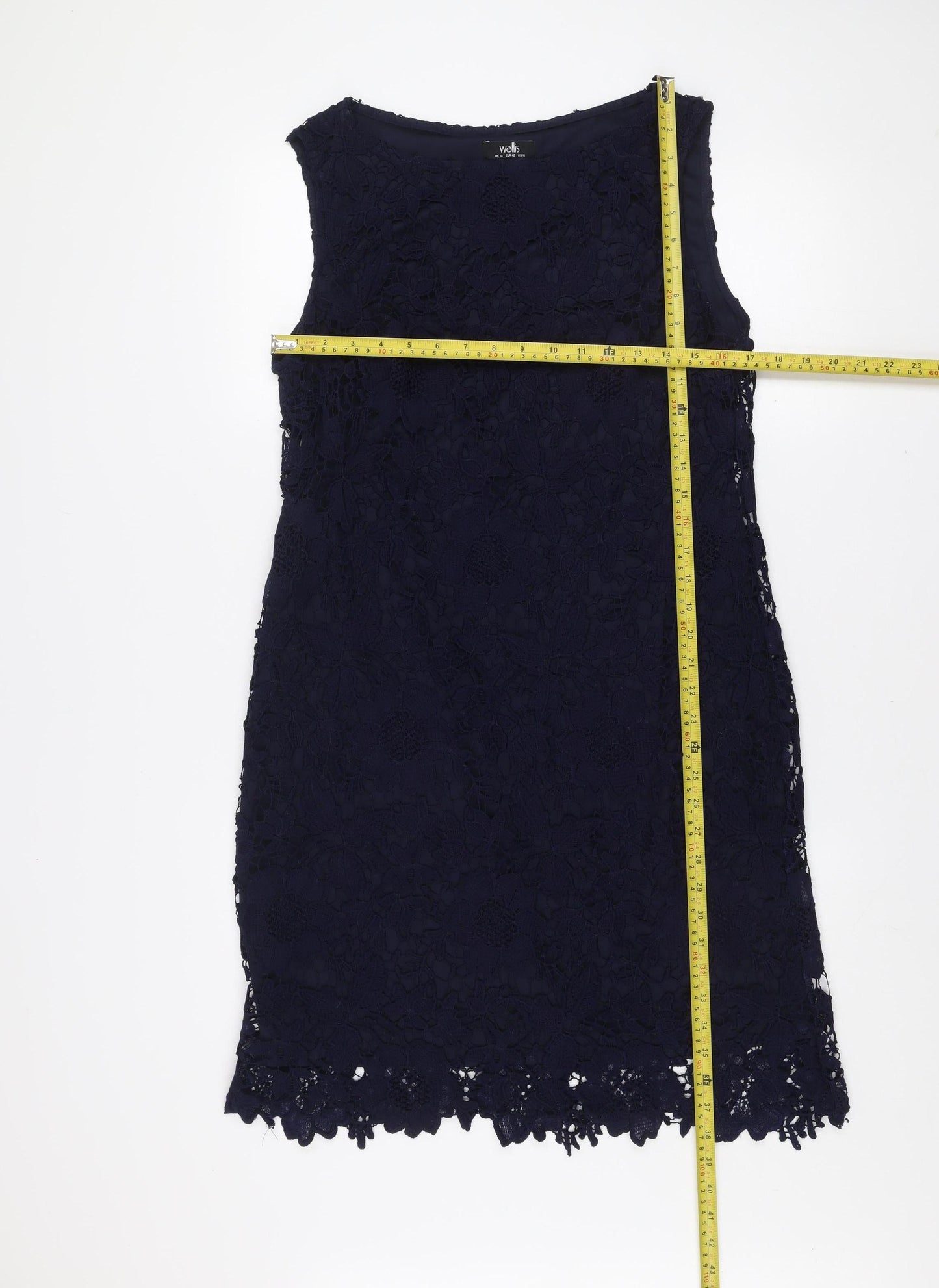 Wallis Women's Blue Lace Shift Dress Size 14 Sleeveless Knee Length