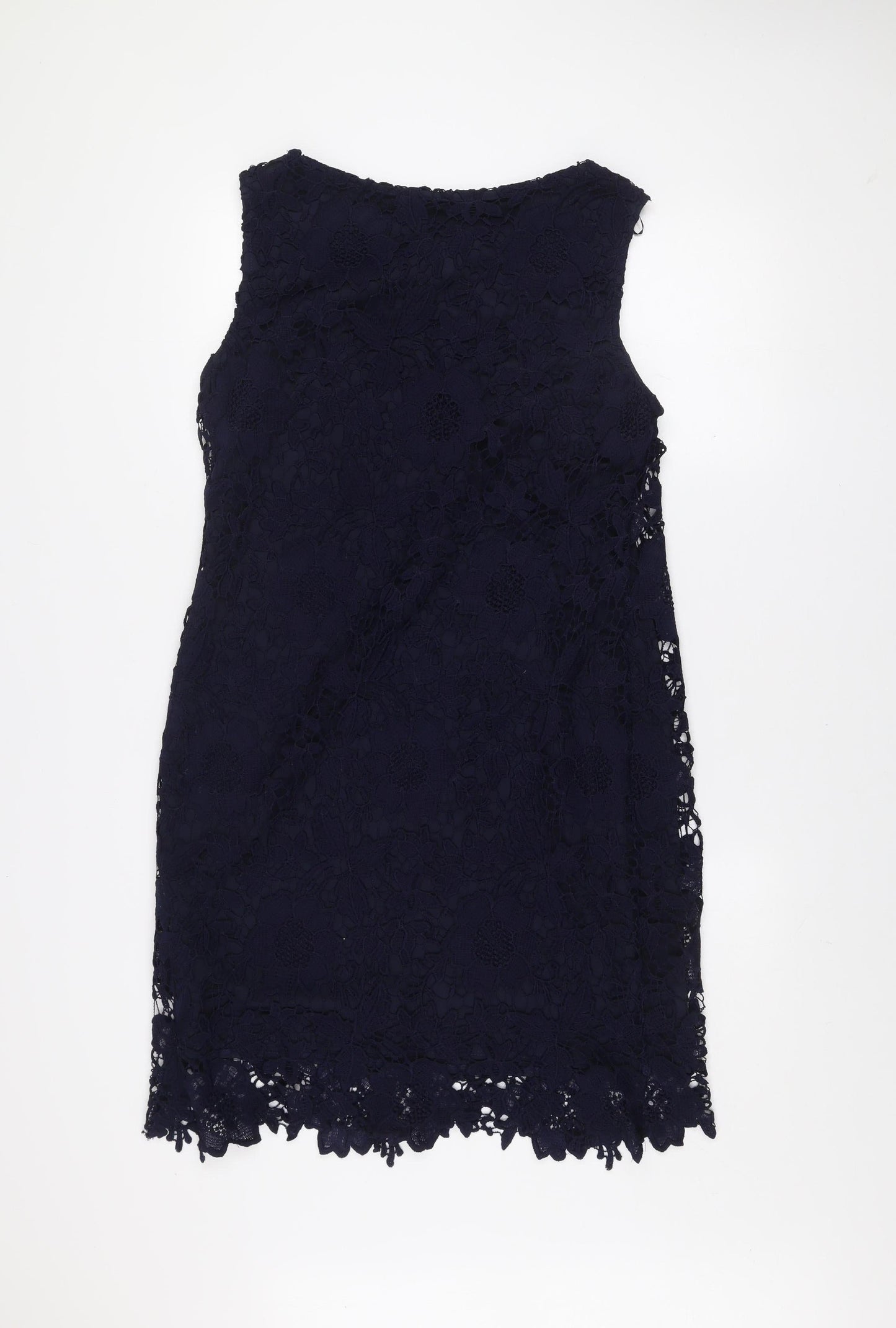 Wallis Women's Blue Lace Shift Dress Size 14 Sleeveless Knee Length