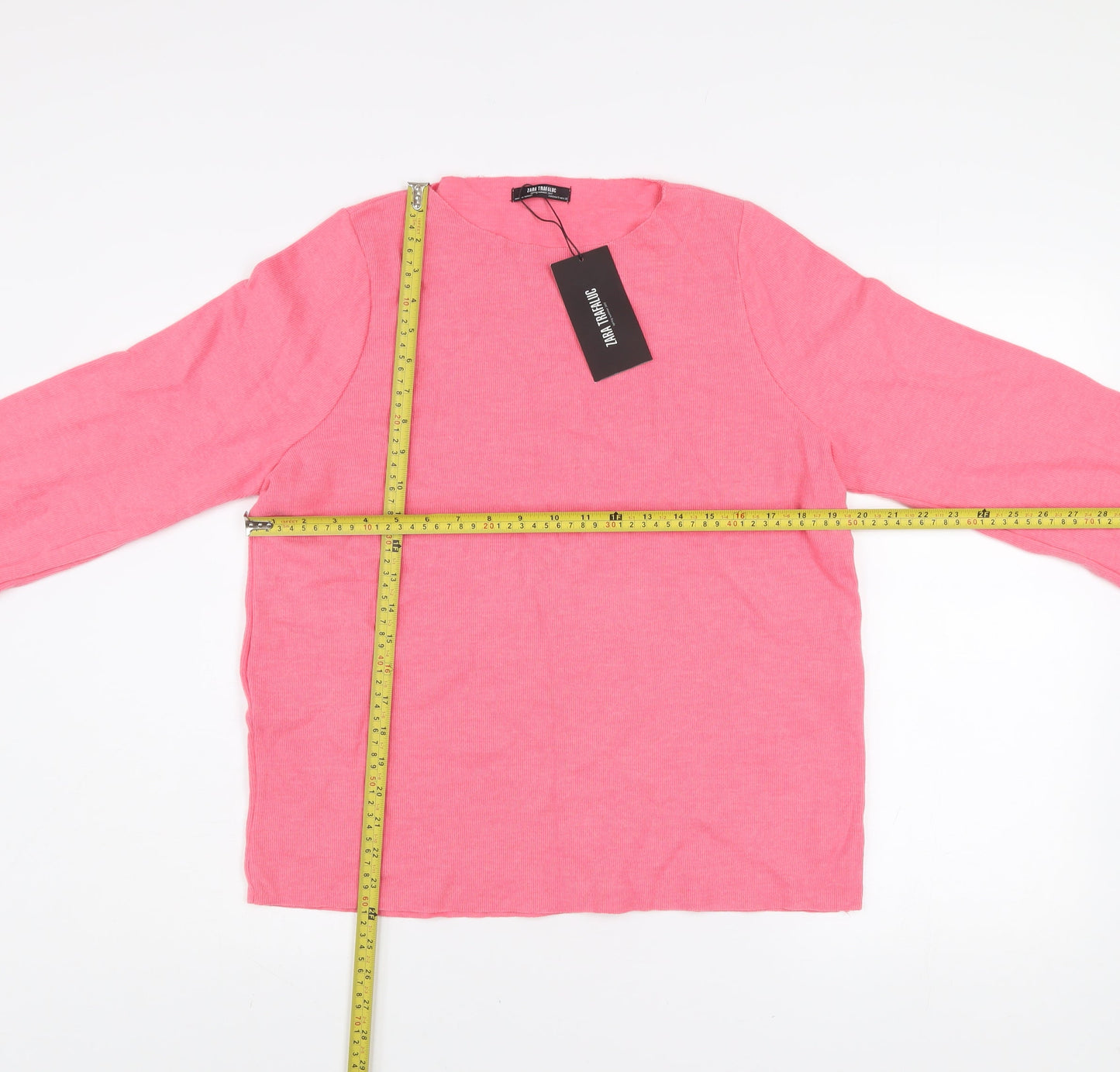 Zara Women Pink Crew Neck Cotton Blend Long Sleeve Pullover Jumper S