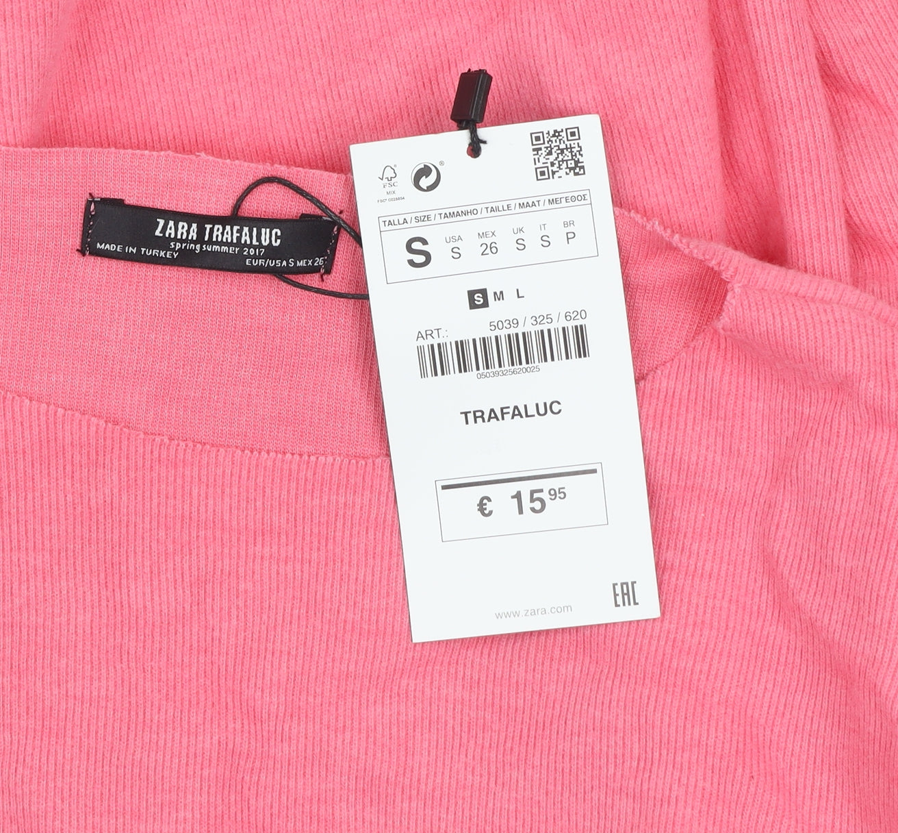 Zara Women Pink Crew Neck Cotton Blend Long Sleeve Pullover Jumper S