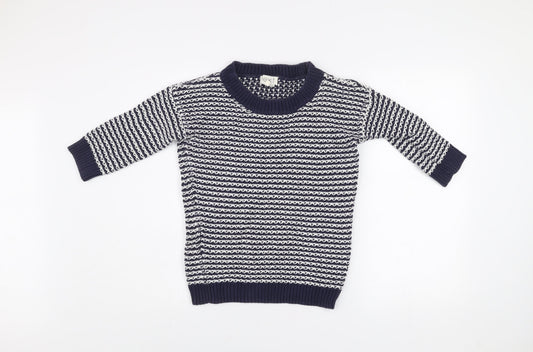 Next Women's Blue White Cotton Knit Striped Crew Neck Jumper Size 6
