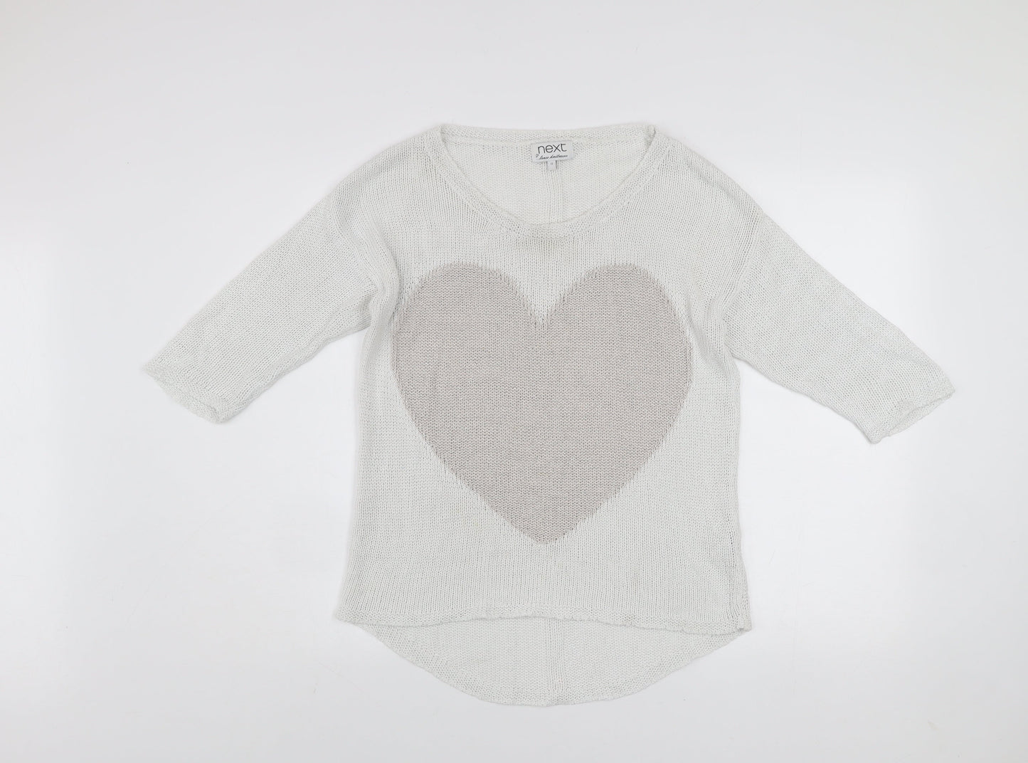 Next Women’s White Cotton Knit Heart Pullover Jumper Size 12