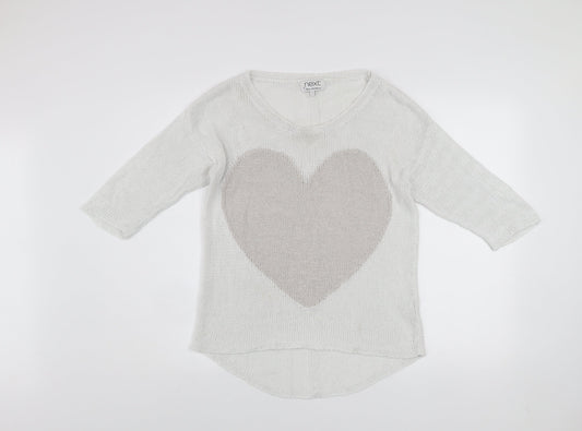 Next Women’s White Cotton Knit Heart Pullover Jumper Size 12