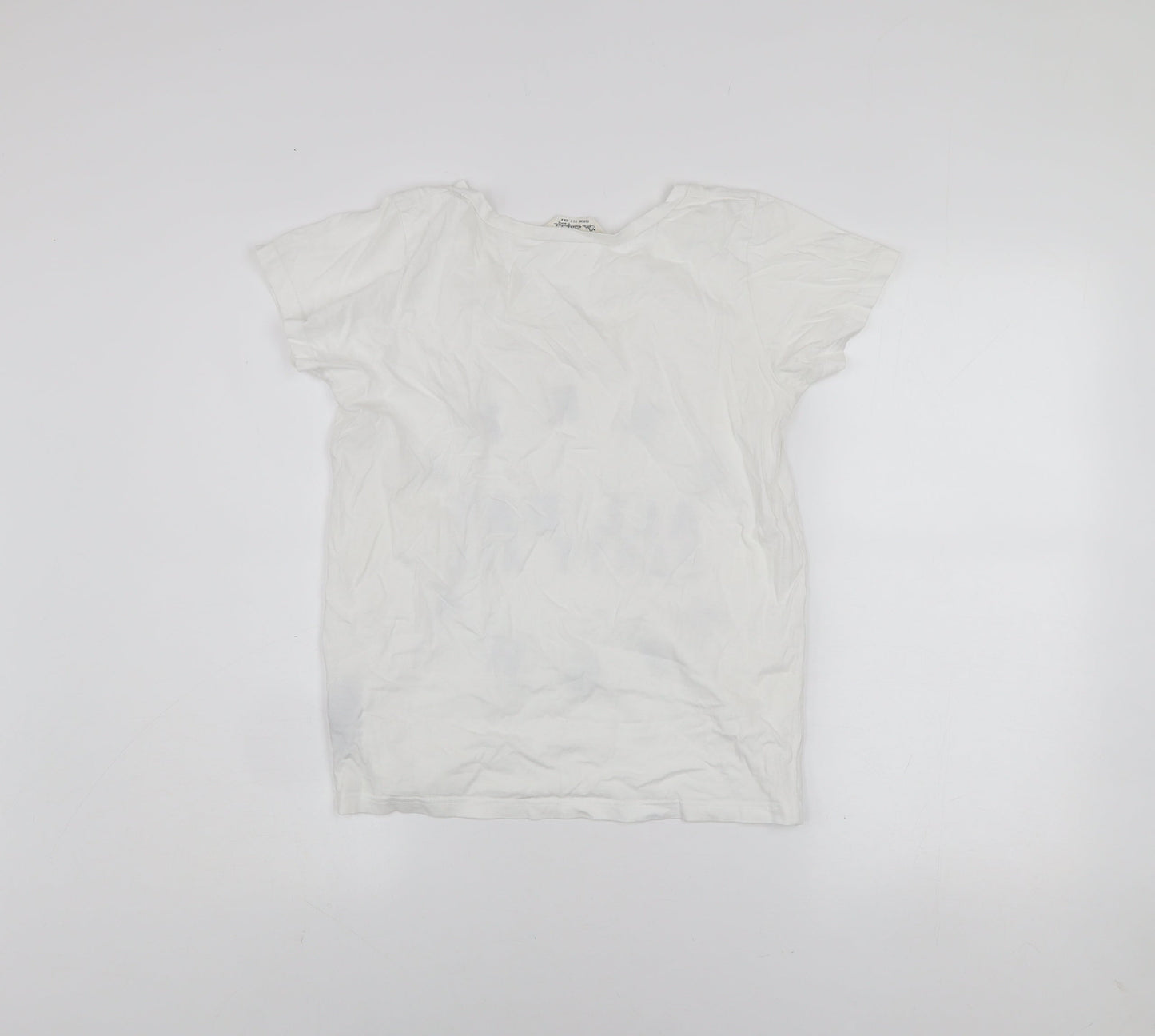 Miss Selfridge Women's White V-Neck Party Print Cotton T-Shirt Size 6