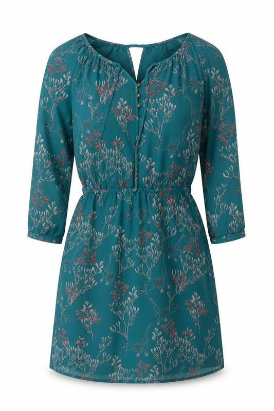 Mexx Women Teal Floral Knee Length Long Sleeve Shift Dress Size 6