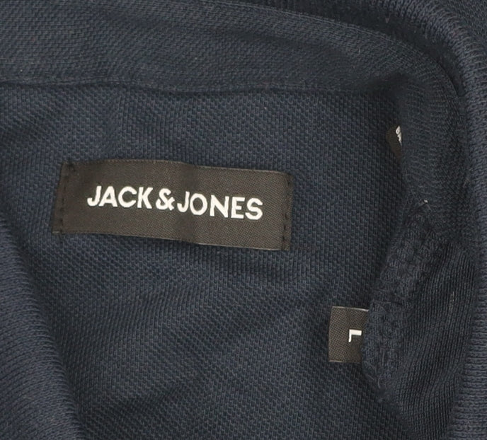 Jack & Jones Men's Blue Polo Shirt L Classic Cotton Short Sleeve