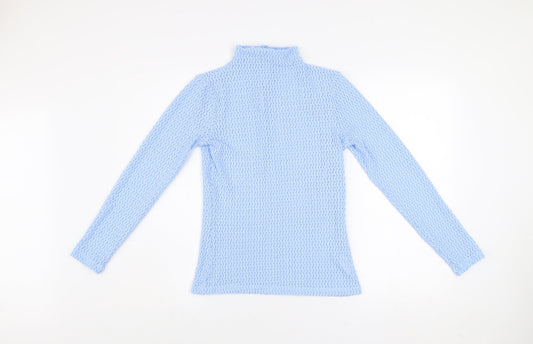 Savida Women Blue Lace Roll Neck Long Sleeve Top Size 10