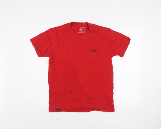 Diesel Men's Red Cotton Crew Neck Short Sleeve T-Shirt M