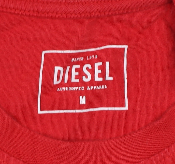 Diesel Men's Red Cotton Crew Neck Short Sleeve T-Shirt M