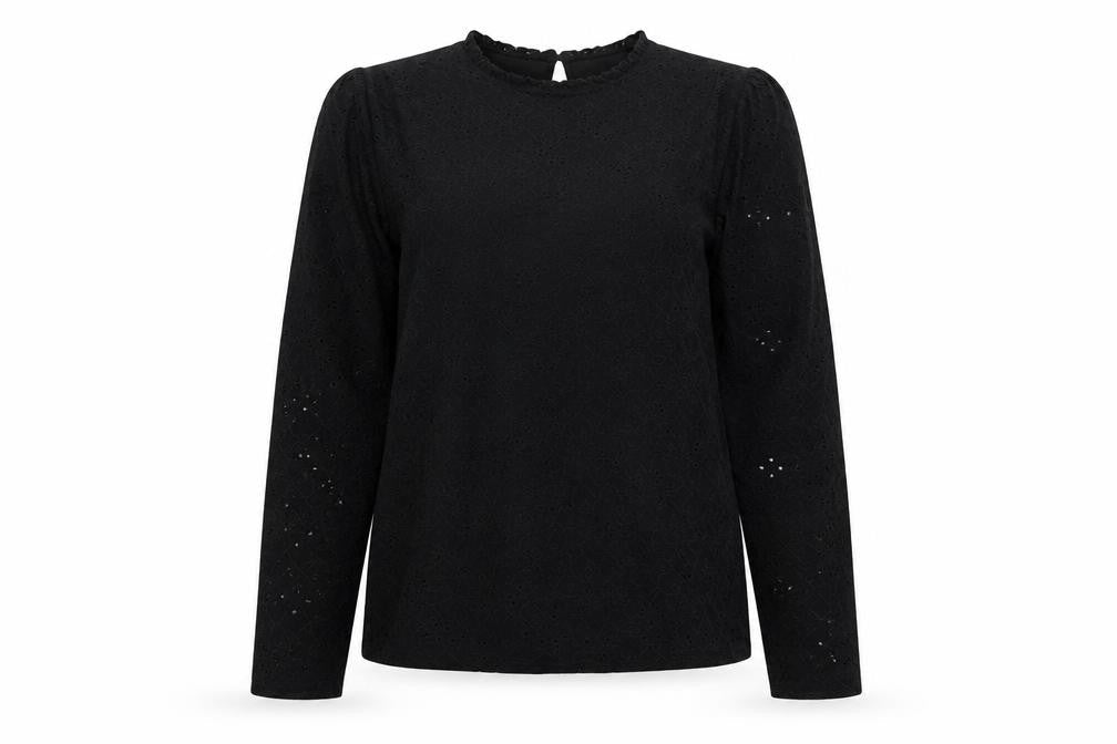Vila Women’s Black Cotton Lace Long Sleeve Tunic Blouse Size S