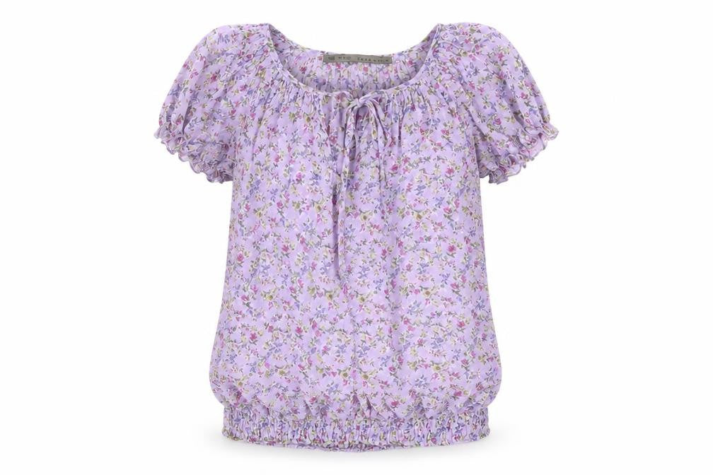 Zara Basic Women's Purple Floral Chiffon Tunic Blouse XS