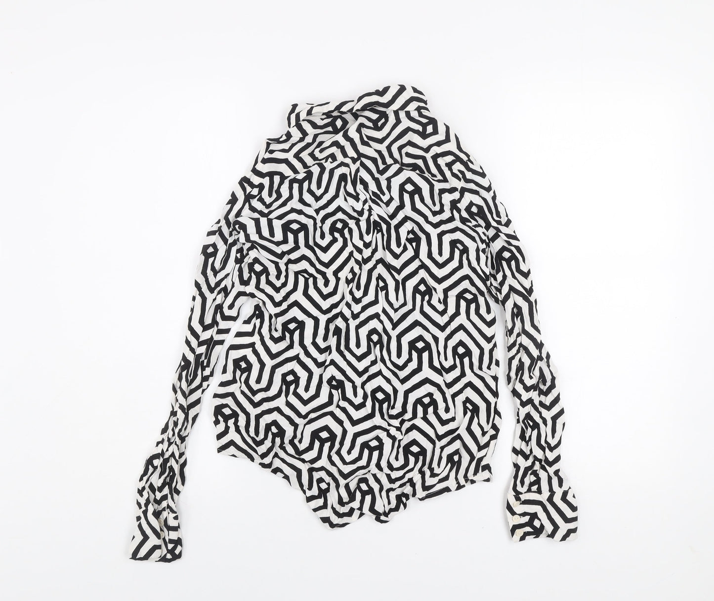 Vila Women's Black White Geometric Button-Up Long Sleeve Shirt Size 8