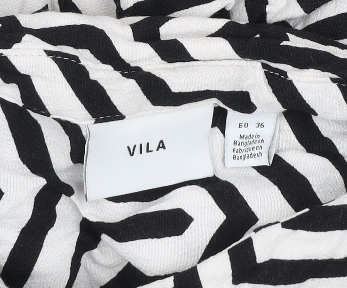 Vila Women's Black White Geometric Button-Up Long Sleeve Shirt Size 8