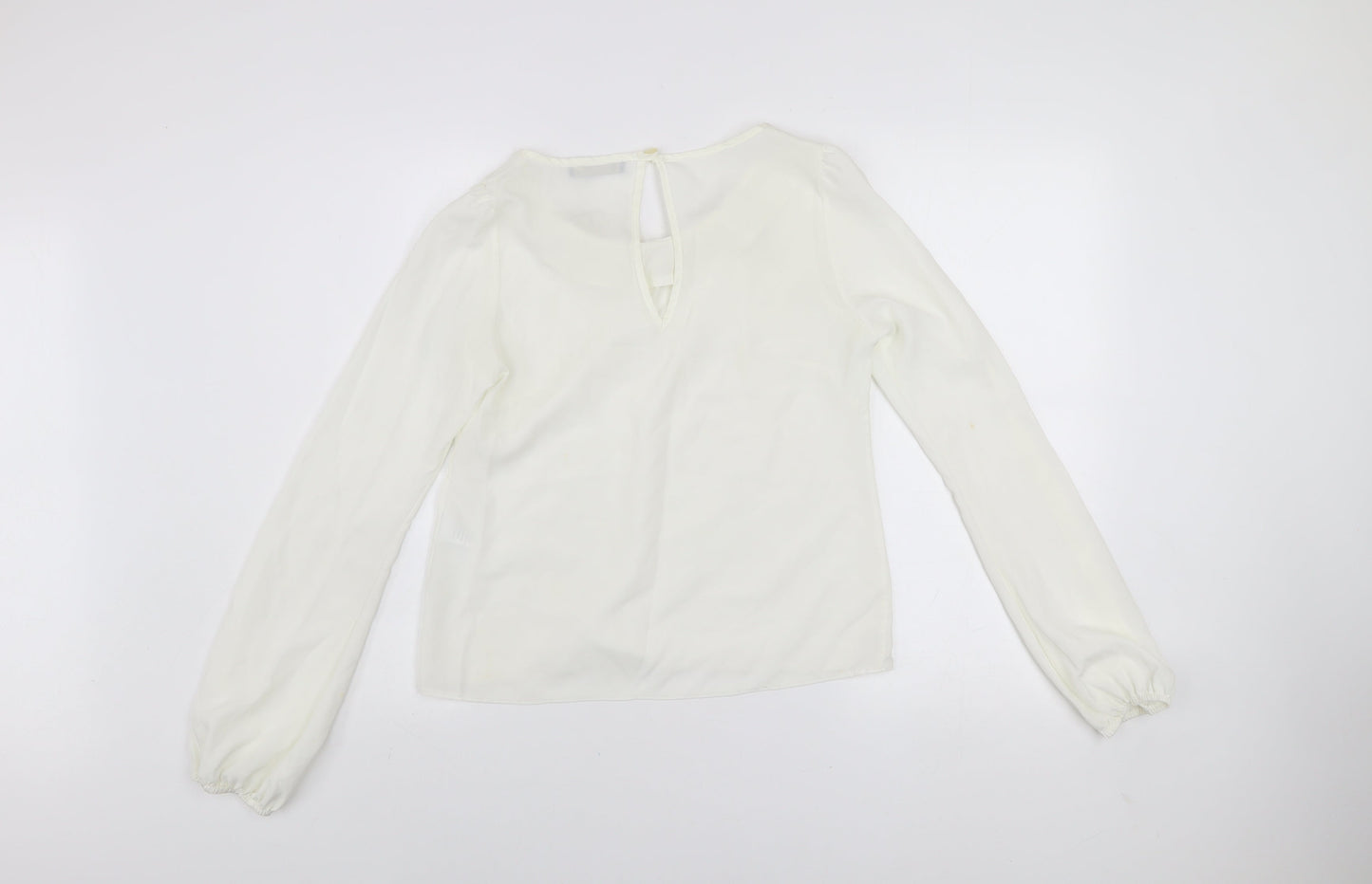 Rise Women’s Ivory Beaded Neck Long Sleeve Chiffon Blouse Size 8