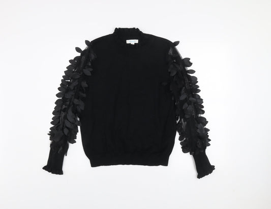 Blue Vanilla Womens Black High Neck Jumper UK S Puff Sleeve Pullover