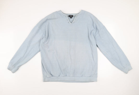 boohooMAN Men's Blue V-Neck Graphic Sweatshirt Size L Relaxed Fit