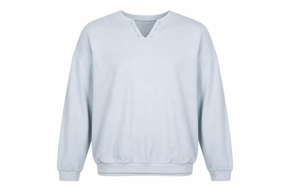 boohooMAN Men's Blue V-Neck Graphic Sweatshirt Size L Relaxed Fit