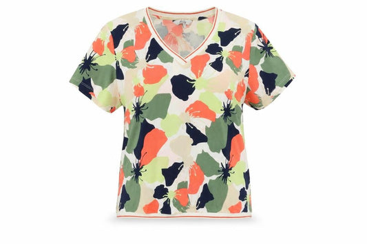 Vila Joy Women's Multicoloured Floral V-Neck Short Sleeve T-Shirt L