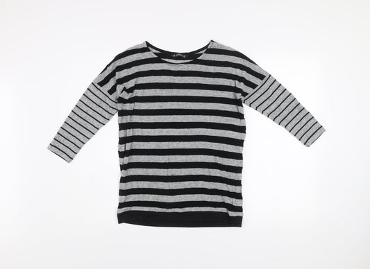 Dunnes Women’s Grey Black Striped 3/4 Sleeve Pullover Jumper Size 8