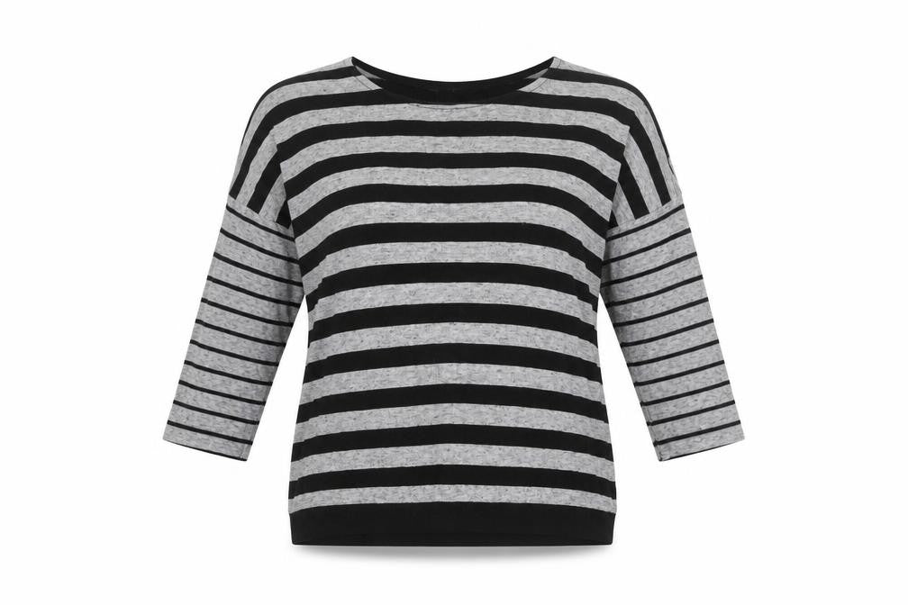 Dunnes Women’s Grey Black Striped 3/4 Sleeve Pullover Jumper Size 8