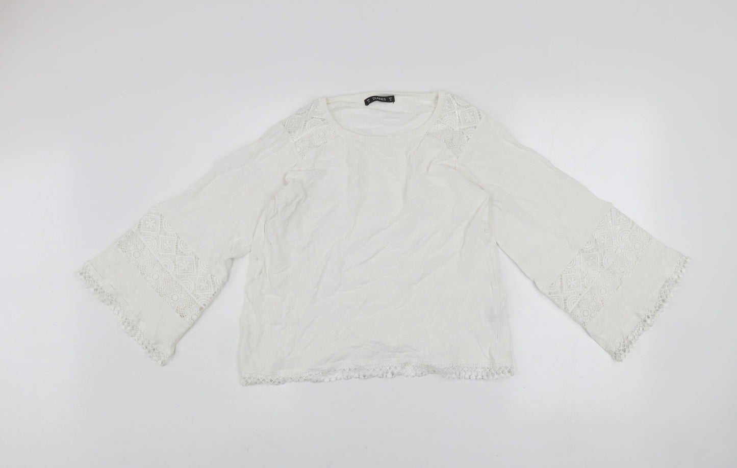 Dunnes Women White Lace Bell Sleeve Pullover Jumper Size 10