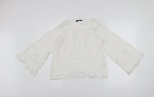 Dunnes Women White Lace Bell Sleeve Pullover Jumper Size 10