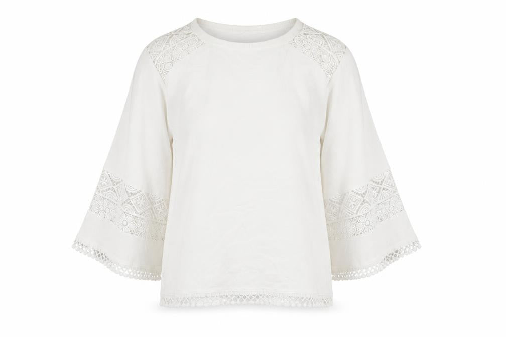 Dunnes Women White Lace Bell Sleeve Pullover Jumper Size 10