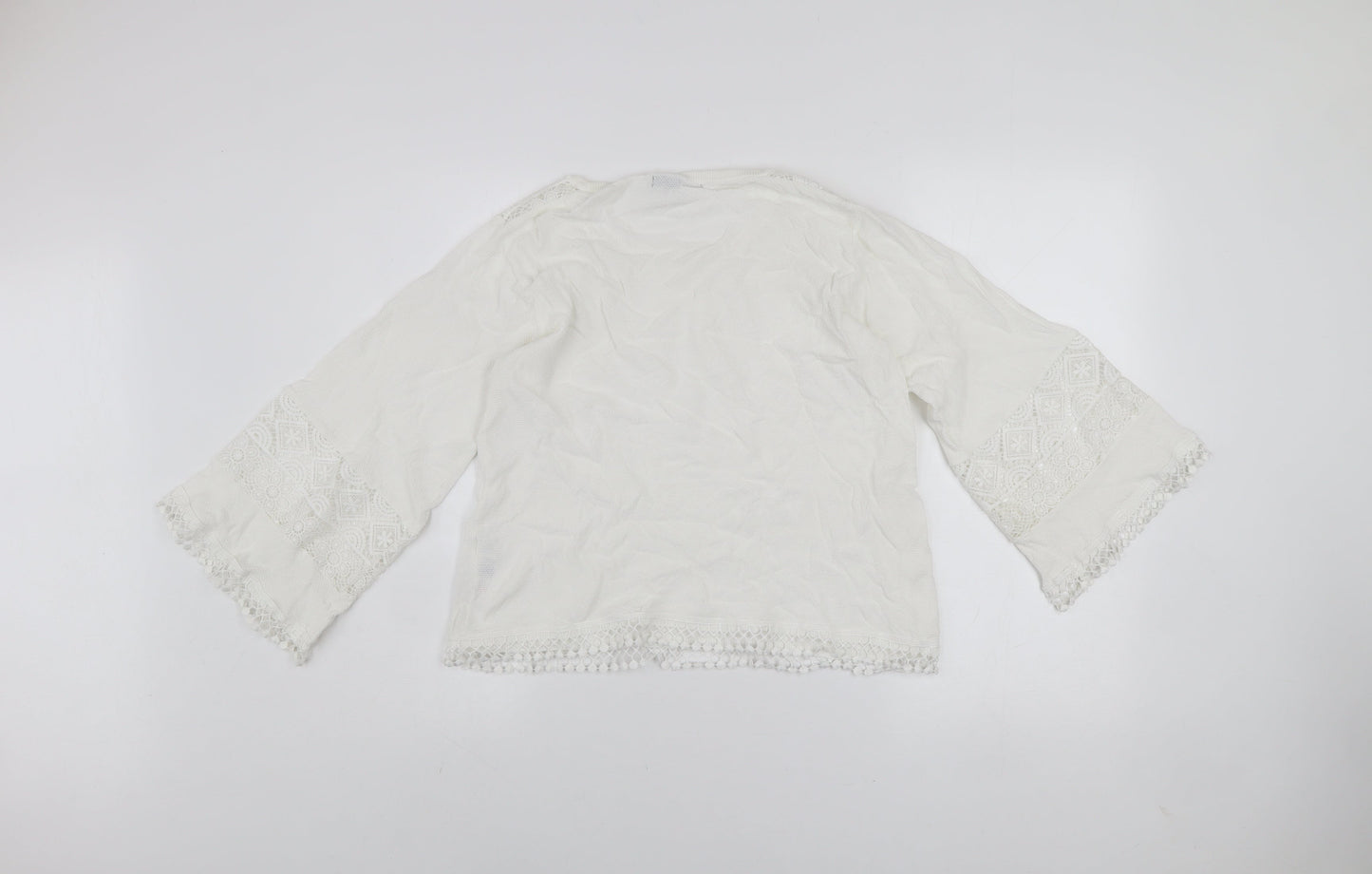 Dunnes Women White Lace Bell Sleeve Pullover Jumper Size 10