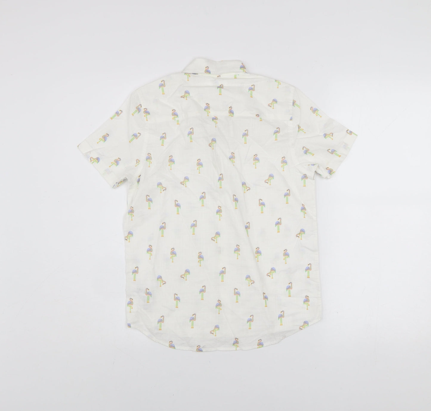 Next Boys White Flamingo Print Short Sleeve Button-Up Shirt 10 Years