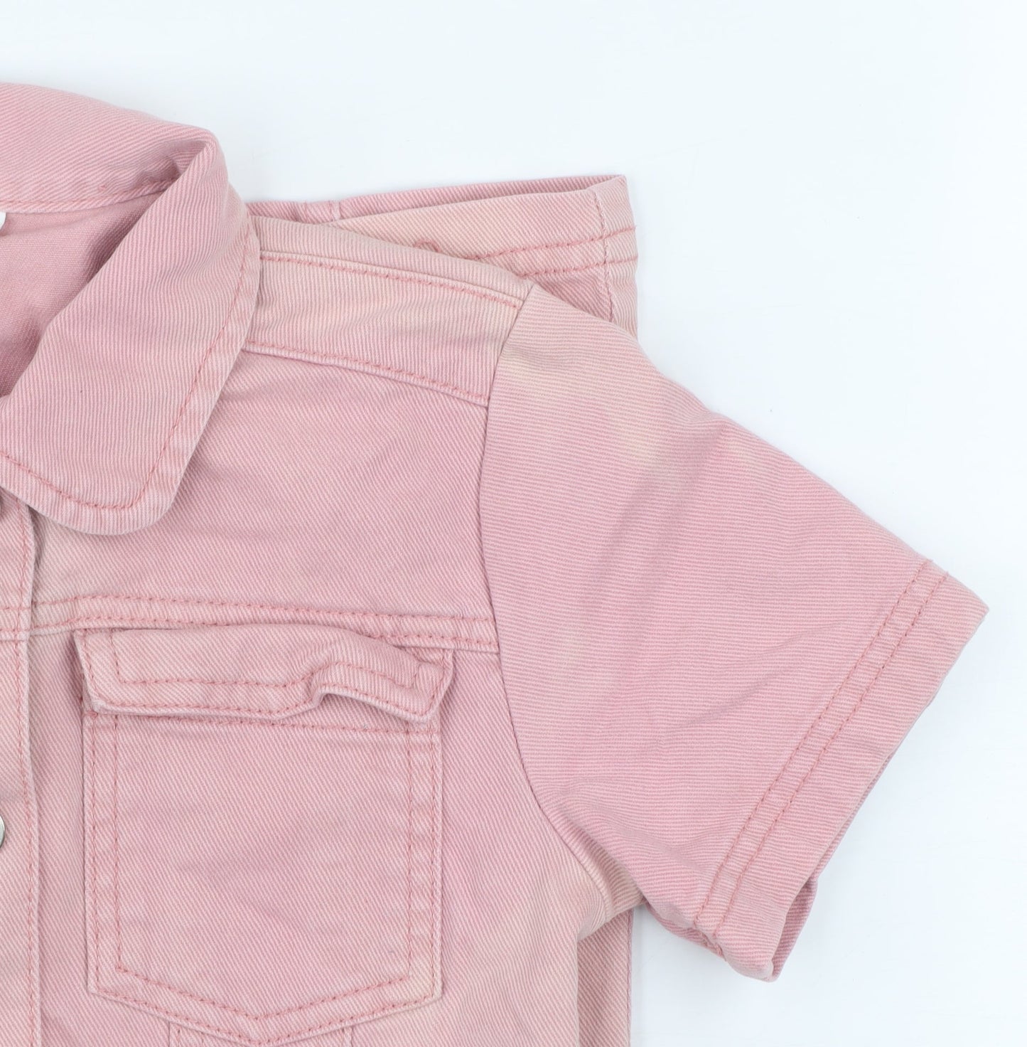 Next Girls Pink Cotton Denim Shirt Dress 9 Years Short Sleeve Button Front