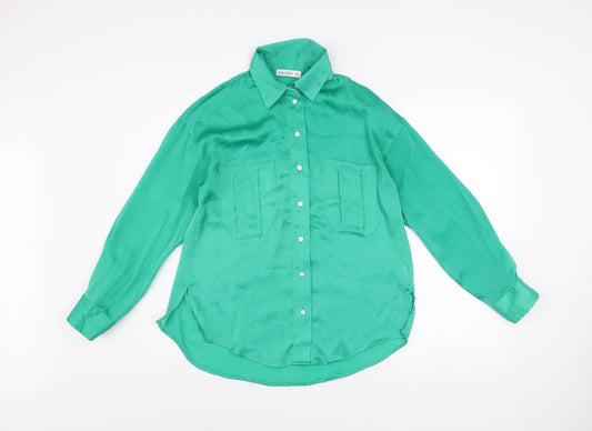 Gallery Women’s Green Button-Up Long Sleeve Shirt UK 8 Polyester