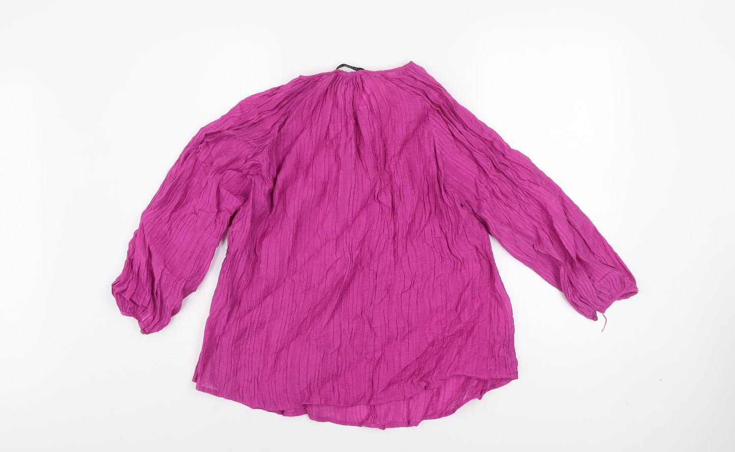 Gallery Women's Purple Crinkle Cotton Long Sleeve Tunic Blouse Size M