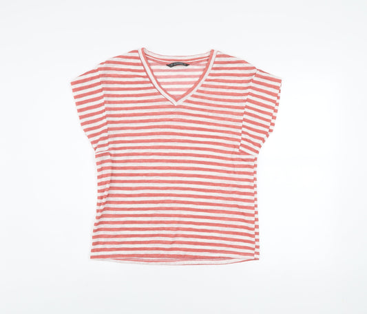 Dunnes Women’s Pink Striped V-Neck Cotton T-Shirt Size S