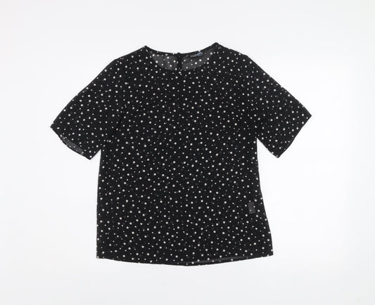 Blue Chameleon Women's Black Polka Dot Short Sleeve Blouse XS