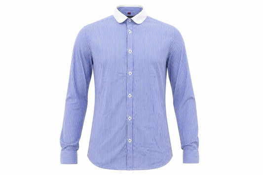 River Island Men's Blue Striped Skinny Fit Long Sleeve Button-Up Shirt XS