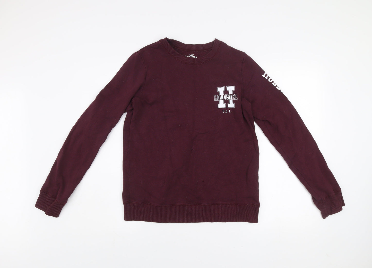 Hollister Men's Brown Logo Sweatshirt Small Regular Fit Crew Neck