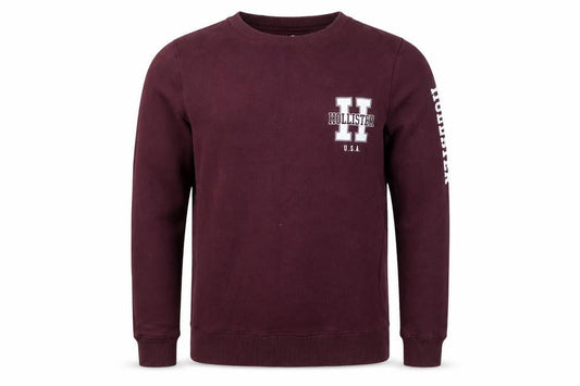 Hollister Men's Brown Logo Sweatshirt Small Regular Fit Crew Neck