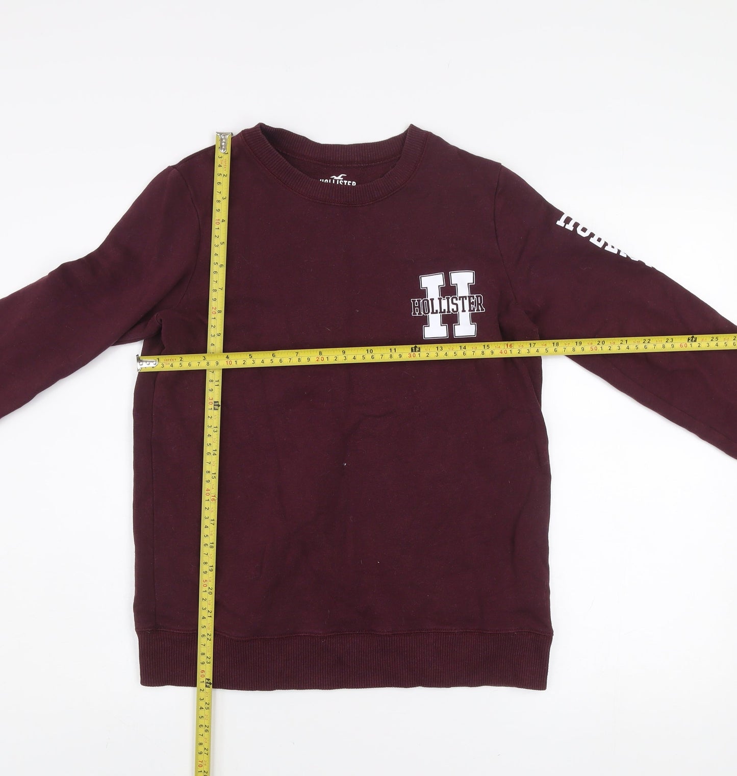 Hollister Men's Brown Logo Sweatshirt Small Regular Fit Crew Neck