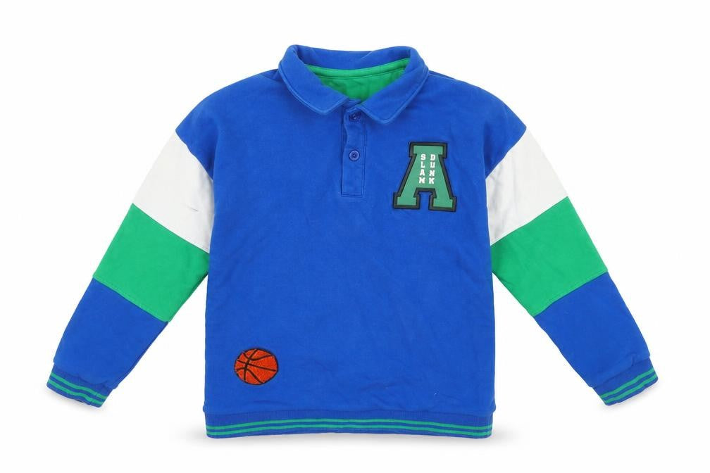 Dunnes Stores Girls Blue Colourblock Basketball Henley Sweatshirt 6-7 Years