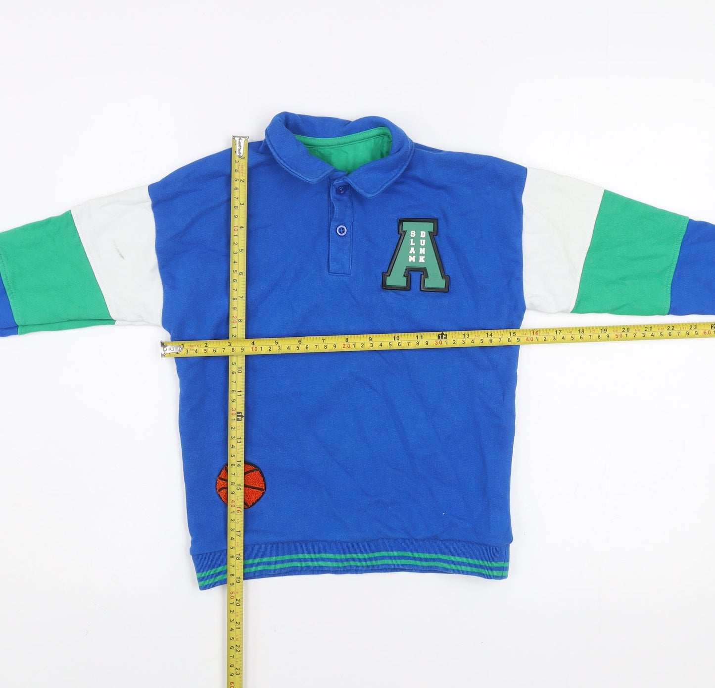 Dunnes Stores Girls Blue Colourblock Basketball Henley Sweatshirt 6-7 Years