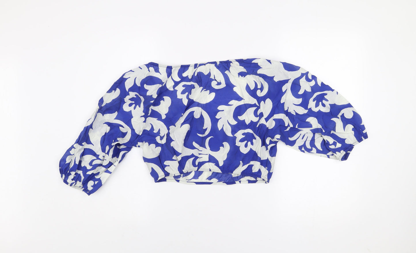 H&M Women's Blue Floral Off Shoulder Cropped Blouse Size 12