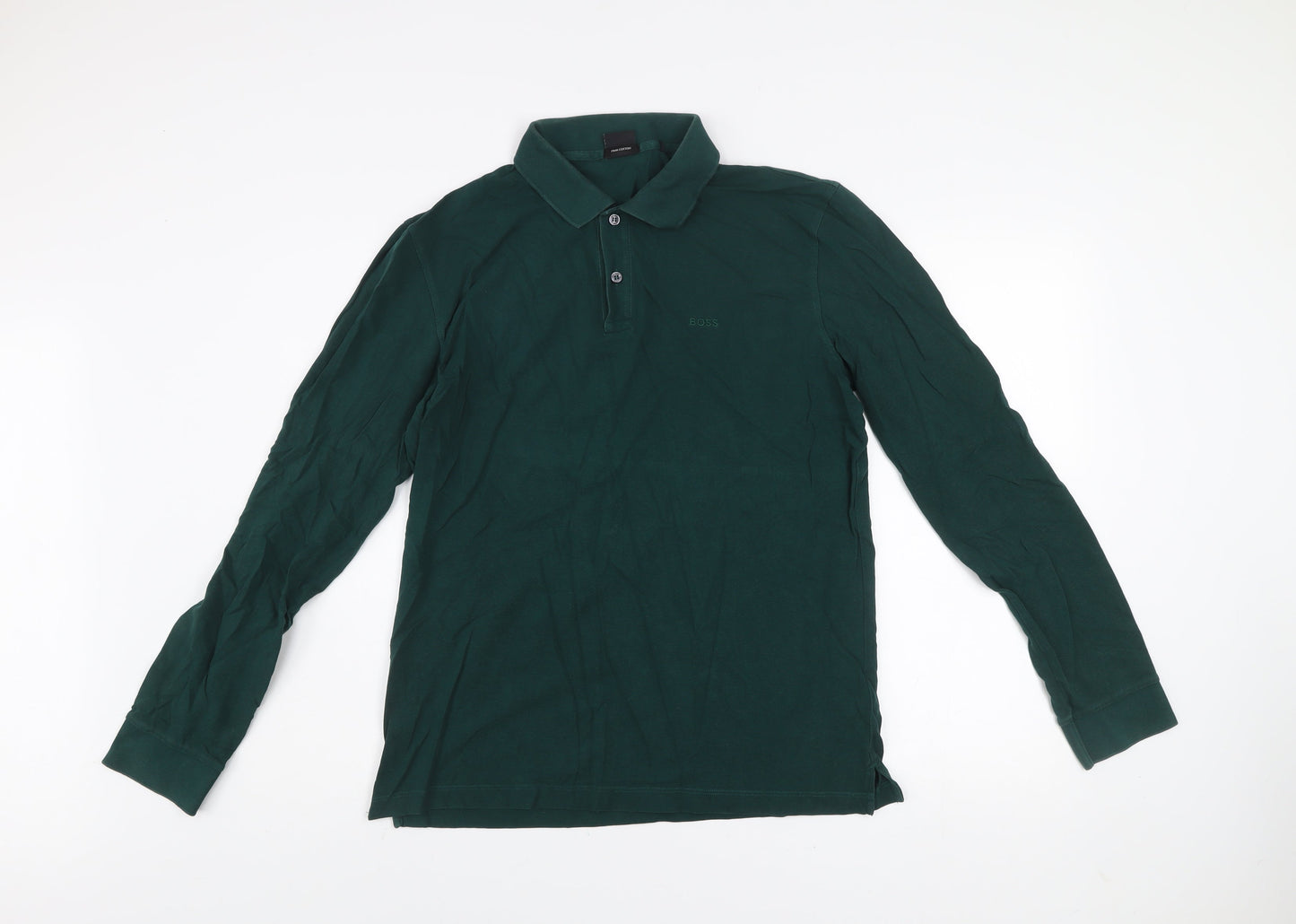 BOSS Men's Green Long Sleeve Cotton Polo Shirt Size L