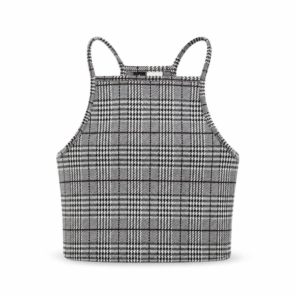DIVIDED Women’s Grey Check Cropped Tank Top XS