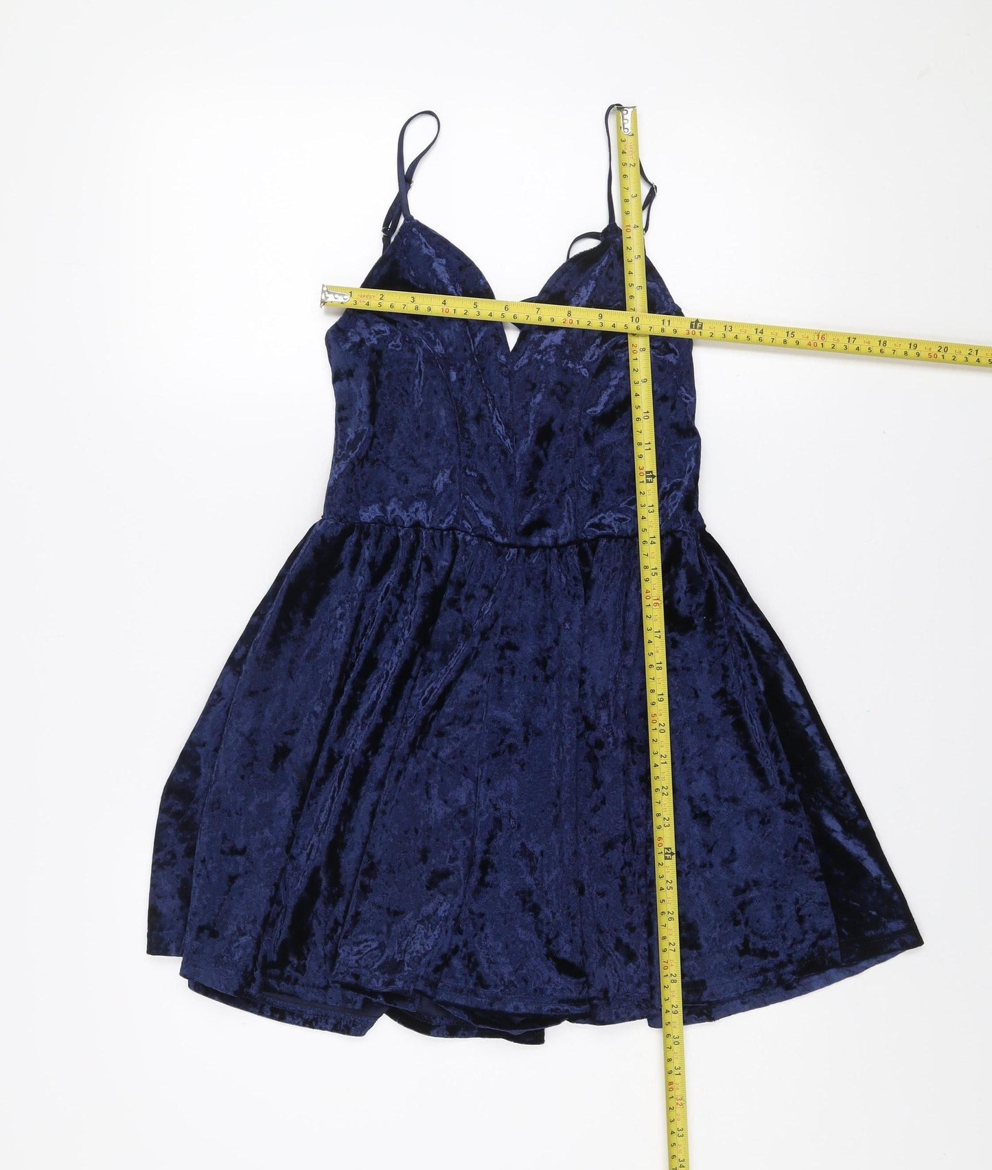 Primark Women's Blue Velvet V-Neck Playsuit Size 10