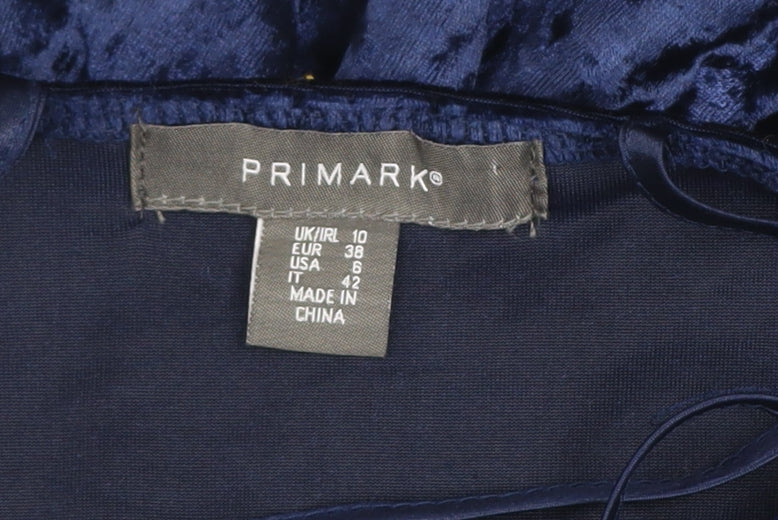 Primark Women's Blue Velvet V-Neck Playsuit Size 10