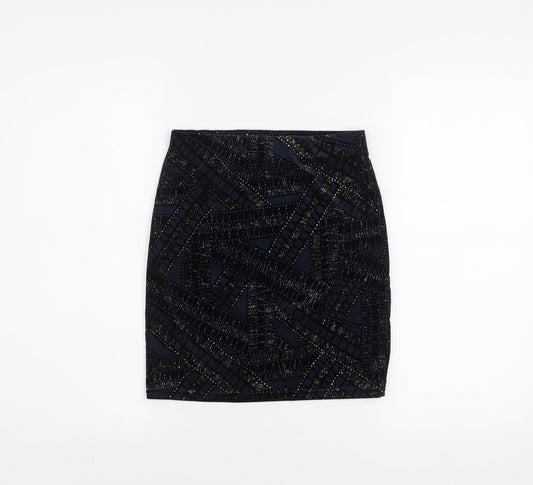 River Island Womens Black Sequin Geometric Skirt Size 8 Slim Fit Party