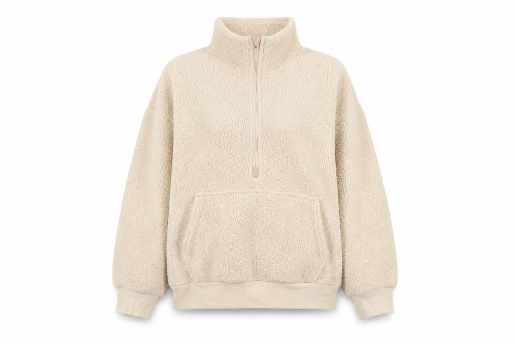 Dunnes Women Ivory 1/2 Zip Fleece Pullover Sweatshirt Size L