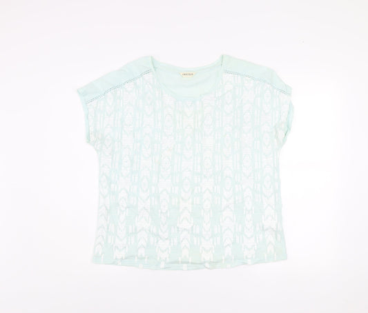 Marks and Spencer Women’s Light Green Geometric Short Sleeve Cotton T-Shirt UK 14