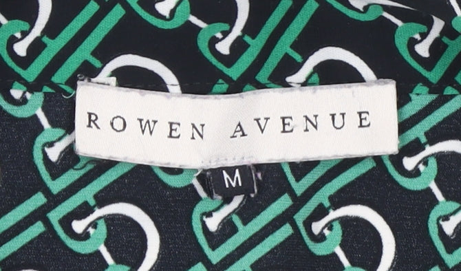 Rowen Avenue Womens Green Geometric Bow Neck Long Sleeve Blouse M
