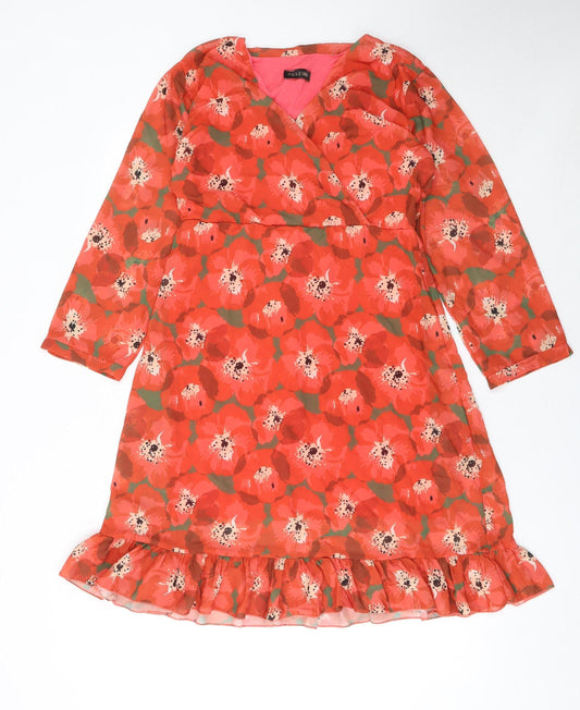 Pala D’Oro Women’s Red Floral Wrap Knee Length Dress Size L